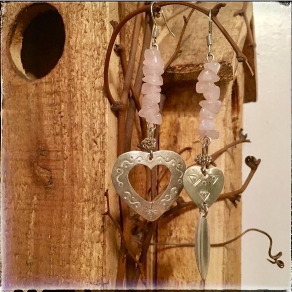 TOTALLY Unique Silver & Pink Heart Earrings